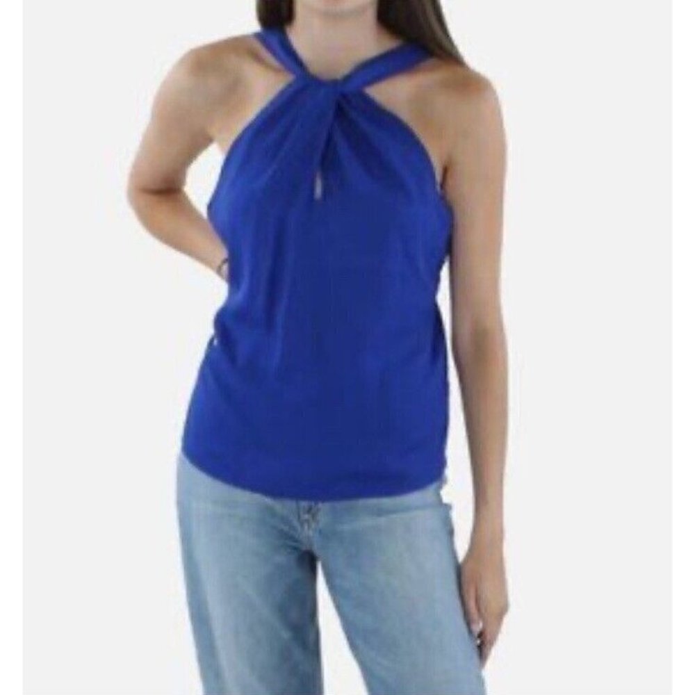 Ava & Esme Royal Blue Twisted Neck Chiffon Halter Tank Top